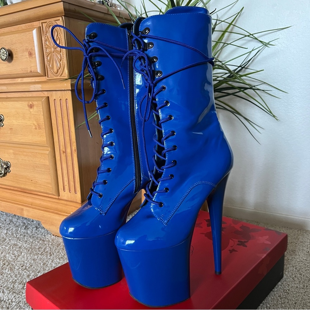 Pleaser Flamingo-1050 Royal Blue Mid Calf Boot - Picture 12 of 14